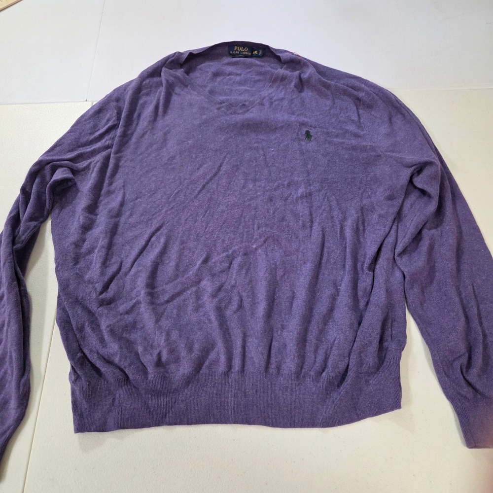 Polo Ralph Lauren Purple Pima Cotton V-Neck Sweater Mens XXL Logo Knit Pullover